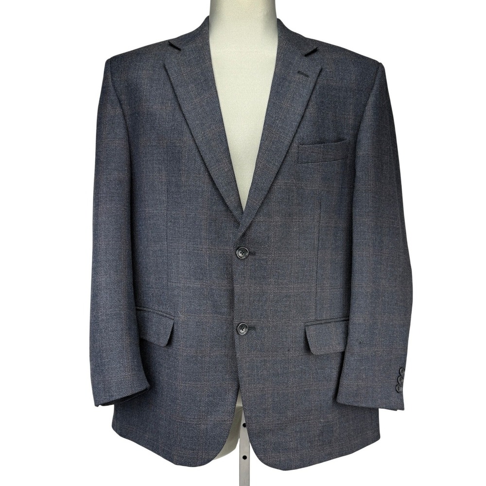 OSCAR DE LA RENTA Menswear 100% Virgin Wool Windowpane Check Blue Blazer 42S